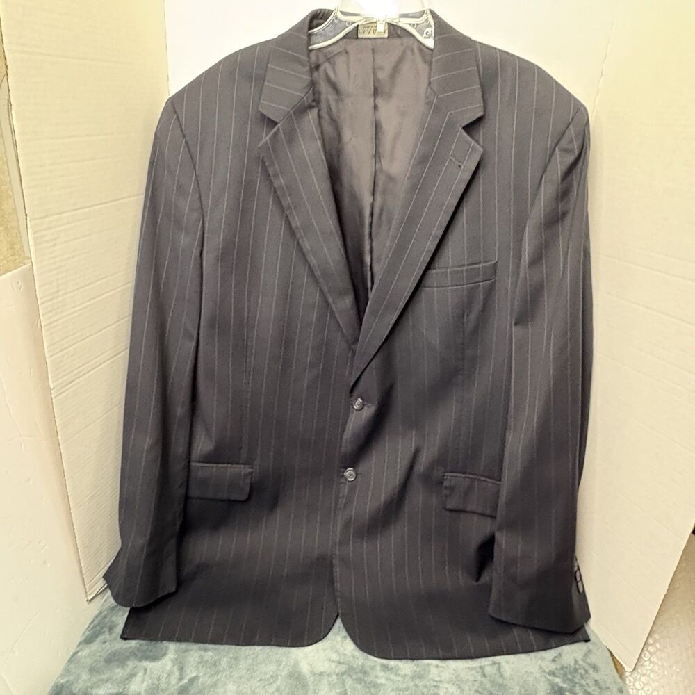Jos. A. Bank Signature Collection 100% Wool Navy Blue Striped Blazer Jacket 48L